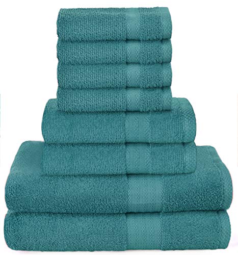 GLAMBURG Ultra Soft 8-Piece Towel Set - 100% Pure Ringspun Cotton, Contains 2 Oversized Bath Towels 27x54, 2 Hand Towels 16x28, 4 Wash Cloths 13x13 - Ideal for Everyday use, Hotel & Spa - Teal