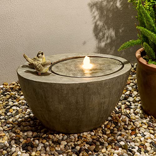 Glitzhome Outdoor Fountain Waterfall with LED Light Decorative Birds Patio Water Fountain with Submersible Pump Vintage Garden Waterfall Decor for Garden Patio Deck Porch, 17.6”H