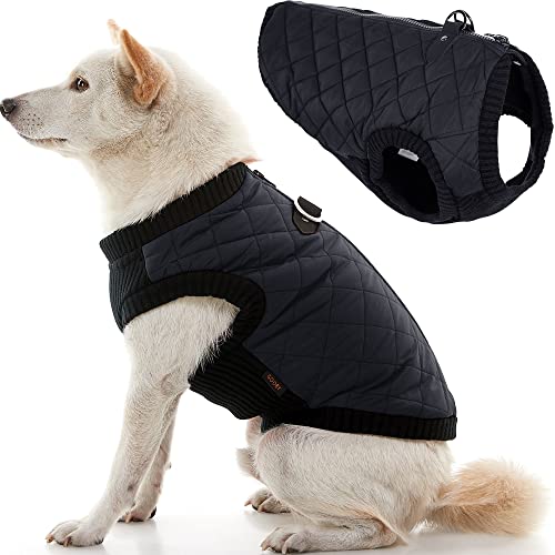 Gooby Fashion Vest Dog Jacket - Black, Large - Warm Zip Up Dog Bomber Vest with Dual D Ring Leash - Winter Water Resistant Small Dog Sweater - Dog Clothes for Small Dogs Boy or Medium Dogs