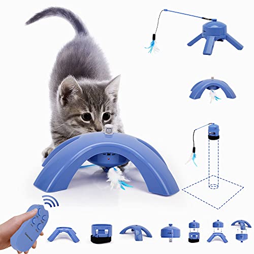 Greenvine Cat Tree Tower Accessory Toys Transformer Cat Toys with Smart Sensing Feather Interactive Kitten Cat Toy 3 in 1 for Indoor Cats with Remote Control