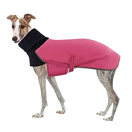 Greyhound Winter Coat, Dog Jacket Waterproof, Greyhound Coat with Harness Hole, Waterproof Dog Coats, Dog Jumper Jacket, Whippet Raincoat, Outdoor Dog Apparel for Whippet Lurcher Salukis (2XL, Pink)