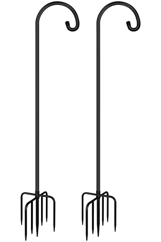 Gtongoko 2 Pack Shepherds Hook 76 Inch, Tall Bird Feeder Pole, Adjustable Shepards Hooks for Outdoor Plant Baskets, Lanterns, Weddings Decor, Solar Lights, Black