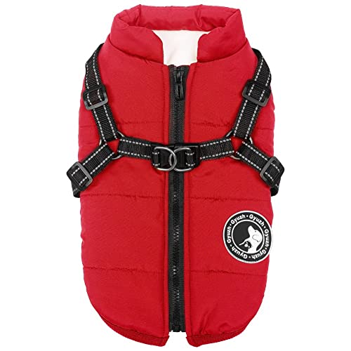 Gyuzh Dog Coat with Harness Winter Dog Coat Fleece Dog Jacket Waterproof Dog Coat Zipper Dog Jacket Puppy Coat Small Dog Clothes Dog Coat with Reflective Harness for Smal Medium Large Dogs