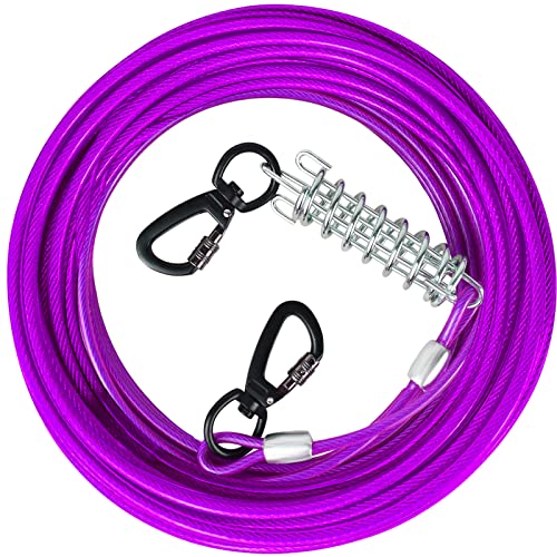 HaiYUAN Dog Tie Out Cable 10/15/20/25/30 FT Dog Runner for Yard Steel Wire Dog Cable with Durable Superior Clips Purple Dog Chains Heavy Duty for Outside Hold Large Dogs Up to 165 lbs