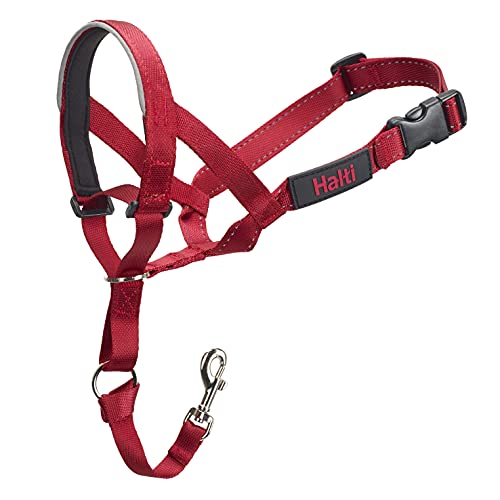 HALTI Headcollar Size 1 Red, Bestselling Dog Head Harness to Stop Pulling on The Lead, Easy to Use, Padded Nose Band, Adjustable & Reflective, Professional Anti-Pull Training Aid for Small Dogs