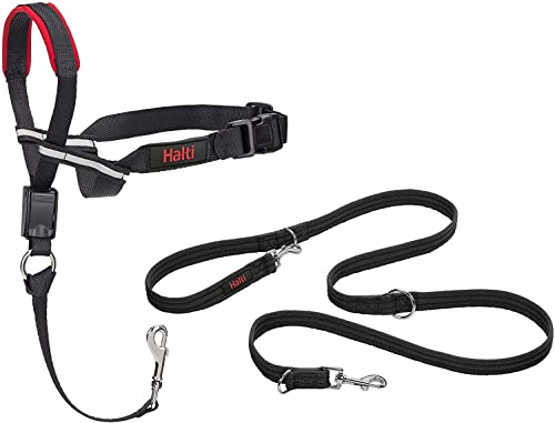 Halti Optifit Headcollar and Training Lead Combination Pack, Stop Dog Pulling on Walks with Halti, Includes Medium Optifit Head Collar and Double Ended Lead, Black, Medium Head Collar (14324W)