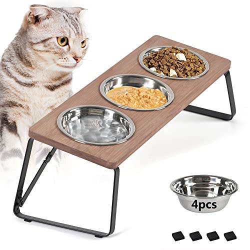 handrong Foldable Cat Bowl Raised Cat Bowl Cat Food and Water Bowl Set Elevated Cat Dog Bowl Stand 3 Bowls Cat Dog Feeder Pet Bowl for Cat and Small Dog