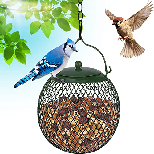 Hanging Mesh Ball Bird Feeder, Green, Durable Metal, Rust & UV Resistant, Outdoor Wild Bird Un-shelled Peanut Feeder Sunflower Seed Ball