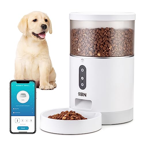 HBN Automatic Cat Feeders, 4L Dog Food Dispenser Dry Food,Work with Alexa and Voice Recorder,2.4Ghz Wi-Fi Enabled App Control