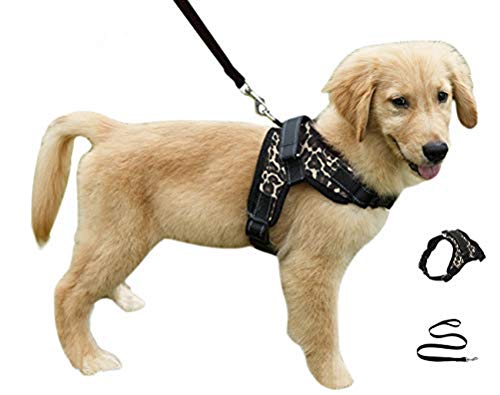 Heavy Duty Adjustable Pet Puppy Dog Safety Harness with Leash Lead Set Reflective No-Pull Breathable Padded Dog Leash Collar Chest Harness Vest with Handle for Small Medium Large Dogs Training Walking