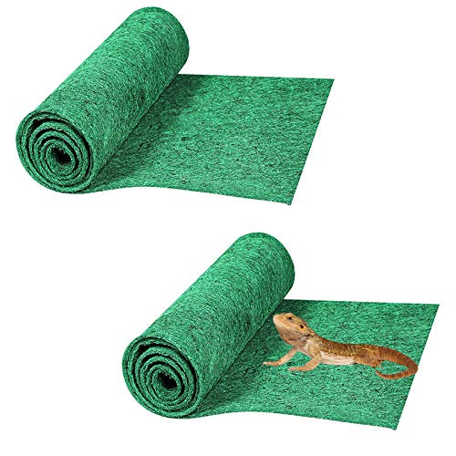 HERCOCCI 2 Pack Reptile Carpet, 39’’ x 20’’ Terrarium Bedding Substrate Liner Reptile Cage Mat Tank Accessories for Bearded Dragon Lizard Tortoise Leopard Gecko Snake (Green)