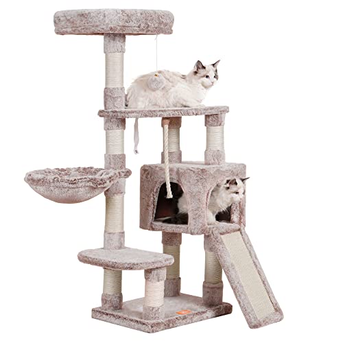 Heybly Cat Tree 46 inches Cat Tower for Indoor Cats Multi-Level Cat Furniture Condo with Feeding Bowl and Scratching Board Muchroom HCT010SMU