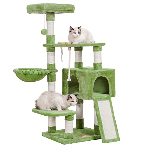 Heybly Cat Tree 50 inches Cat Tower for Indoor Cats Multi-Level Cat Furniture Condo with Feeding Bowl and Scratching Board Green HCT010GR