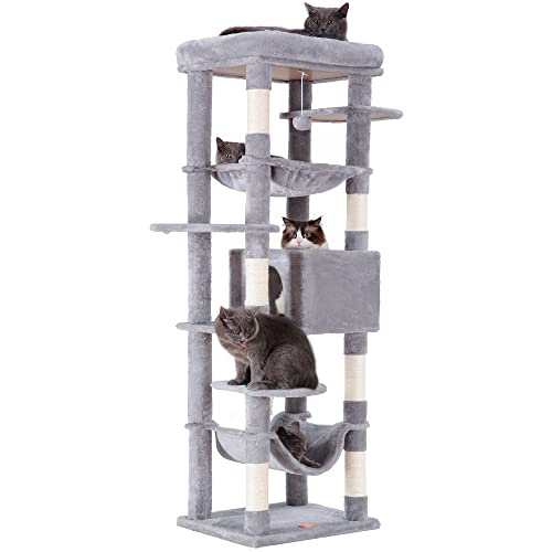 Heybly Cat Tree Large Cat Tower for Indoor Cats,Multi-Level Cat Furniture Condo for Cats with 3 Padded Plush Perch, Cozy Basket and Scratching Board HCT031W