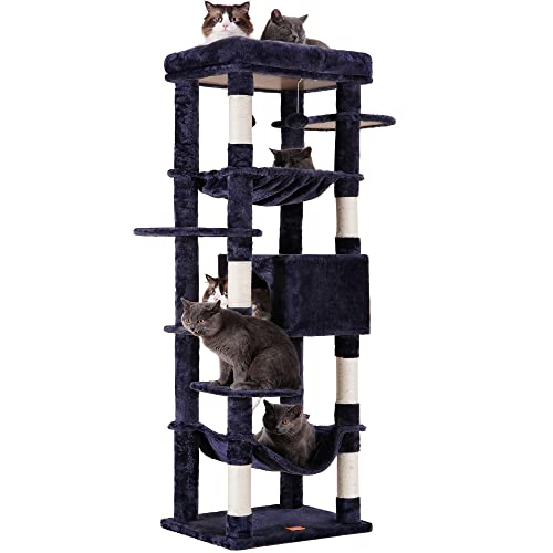 Heybly Cat Tree Large Cat Tower for Indoor Cats,Multi-Level Cat Furniture Condo for Cats with 3 Padded Plush Perch, Cozy Basket and Scratching Board HCT031G