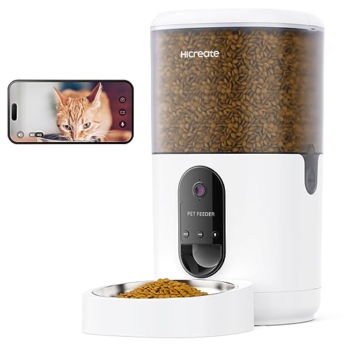 Hicreate Automatic Cat Feeder with Camera - APP Control for Remote Feeding & Monitor, WiFi, Voice Recorder, Timed, Programmable, 1-8 Meals Per Day - Pets Dogs Cats