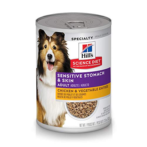 Hill's Science Diet Wet Dog Food, Adult, Sensitive Stomach & Skin, Chicken & Vegetable Entrée, 12.8 oz. Cans, 12-Pack
