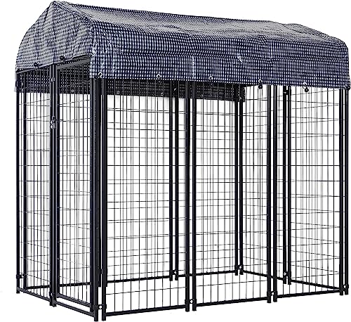 HITTITE Large Outdoor Dog Kennel, Heavy Duty Outdoor Fence Dog Cage, Anti-Rust Dog Pens Outdoor Dog Fence with Waterproof UV-Resistant Cover and Secure Lock for Backyard,6'L x4' W x 6'H