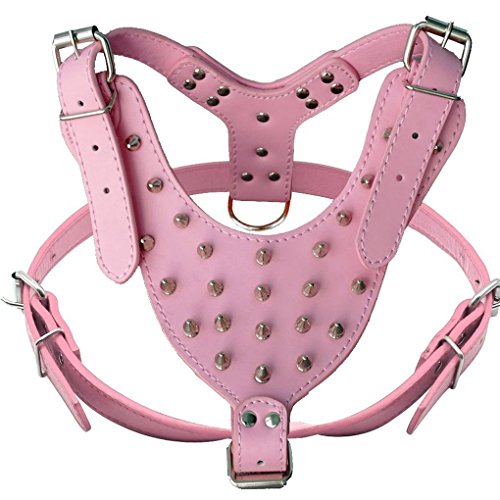HOOTMALL PU Leather Spiked Studded Harness Large 26"-34" Chest 28 Spikes Pit Bull (Pink)
