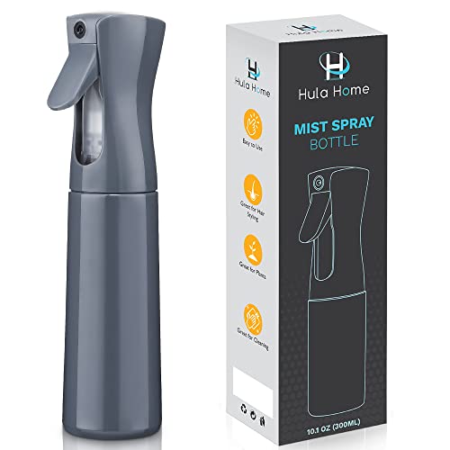 Hula Home Continuous Spray Bottle (10.1oz/300ml) Empty Ultra Fine Plastic Water Mist Sprayer – For Hairstyling, Cleaning, Salons, Plants, Essential Oil Scents & More - Gray