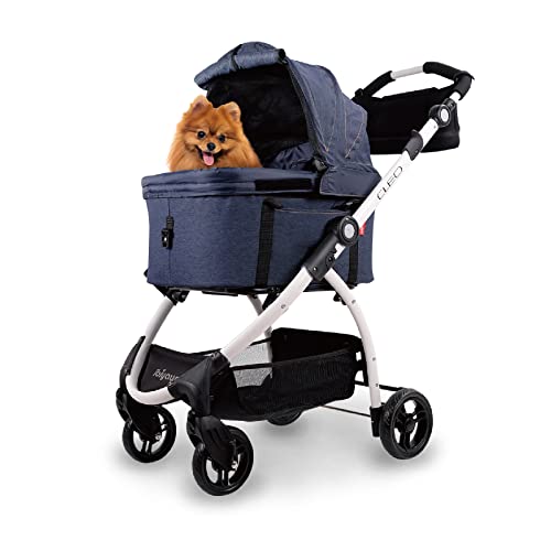 ibiyaya New Cleo Travel System Pet Stroller, 3-in-1 Dog Stroller, Pet Carrier, Dog Stroller for Small Dogs, Medium Dogs, Cats, 44 lbs - Lightweight Pet Stroller, Dog Travel Bag, Seat (Blue Jeans)