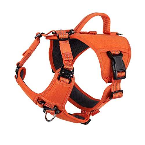 ICEFANG GN8 Quick-Moving Tactical Dog Harness with Handle,Reflective in Training Walking K9 Vest,No-Pull Front Lead,5-Points Adjustable,Hook and Loop Panels (Small (Pack of 1), QD-Orange)