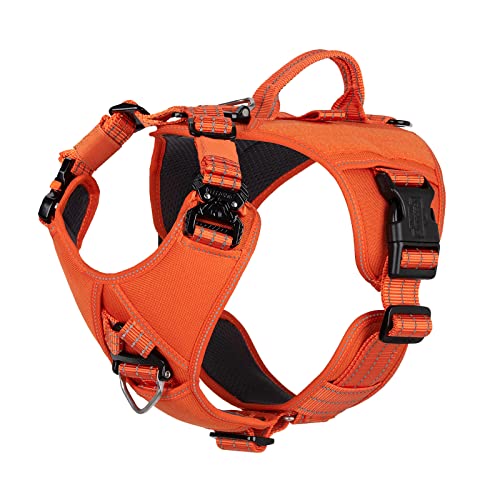 ICEFANG GN8 Quick-Moving Tactical Dog Harness with Handle,Reflective Pet Vest,No-Pull Front Lead,5-Points Adjustable,Hook and Loop Panel for Patch (Medium (Pack of 1), Orange)