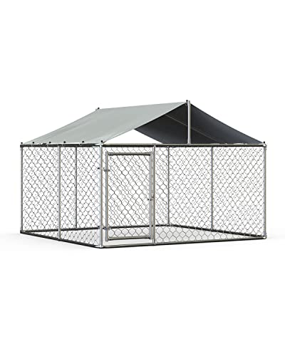 IchbinGo Large Outdoor Dog Kennel, Heavy Duty Dog Cage Galvanized Steel Dog Fence Dog Playpen with Waterproof UV-Resistant Cover, Metal Mesh and Secure Lock (90" L x 90" W x 65" H)