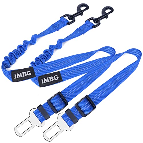 iMBG Dog Seat Belts for Car, 2 Pack Adjustable Nylon Restraint Car Seat Belt for Dog, Strong Dog Car Safety Harness with Elastic Bungee Buffer, 360 Degree Swivel Attach Won't Twist