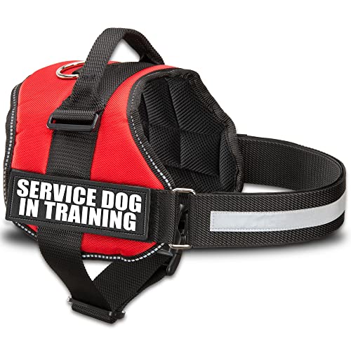 Industrial Puppy Service Dog In Training Vest With Hook and Loop Straps and Handle - Harnesses In Sizes From XXS to XXL - Service Dog Vest Harness Features Reflective Patch and Comfortable Mesh Design