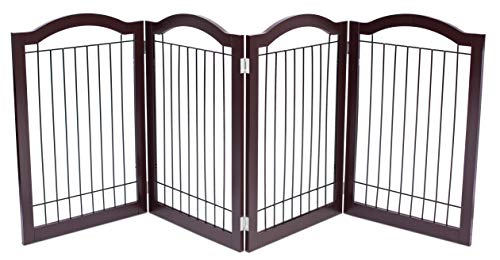 Internet's Best Arched Top Wire Dog Gate for The Home, Doorway, Stairs | 4 Panel | 30in H x 80in W | Medium, Large, Puppies, Cat | Free Standing | Indoor Folding Pet Barrier | Wooden MDF | Espresso