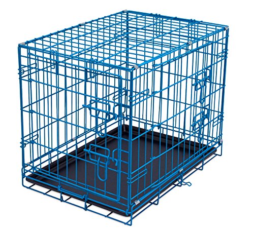 Internet's Best Double Door Steel Crates Collapsible and Foldable Wire Dog Kennel, 24 Inch (Small), Blue