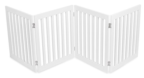 Internet's Best Traditional Dog Gate for The Home, Doorway, Stairs | 4 Panel | 24in H x 80in W | Small or Older Dogs, Puppies, Cat | Free Standing | Indoor Folding Pet Barrier | Wooden MDF | White