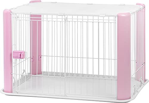 IRIS OHYAMA, Indoor Dog/Puppy playpen with Base, Removable roof, Sliding Door with Latch, Hooks for Easy Assembly, for Dog - Pet Circle CLS-960 - Pink