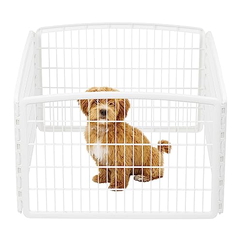 IRIS USA 24" Exercise 4-Panel Pet Playpen, Puppy Pet Small Medium Dog Pen Keep Pets Secure Easy Assemble Rust-Free Heavy-Duty Molded Plastic Customizable, White