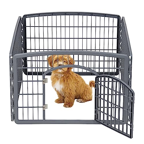 IRIS USA 24" Exercise 4-Panel Pet Playpen with Door, Dog Playpen, Puppy Playpen, Small and Medium Dogs, Keep Pets Secure, Easy Assemble, Rust-Free, Heavy-Duty Molded Plastic, Customizable, Gray