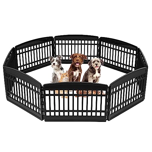 IRIS USA, Inc. 24" Exercise 8-Panel Pet Playpen, Dog Playpen, Puppy Playpen, for Small and Medium Dogs, Keep Pets Secure, Easy Assemble, Fold It Down, Easy Storing, Customizable, Black