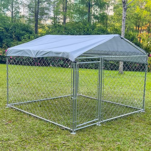 Jarbalai Large Metal Outdoor Dog Kennel, Heavy Duty Outdoor Dog Cage, Metal Outdoor Dog Fence Pet Playpen Wire Kennel with Waterproof UV-Resistant Cover and Secure Lock (6.6'L x 6.6'H x 4.9'W)