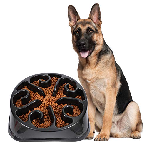 JASGOOD Large Dogs Bowl,Fun Slow Feeder Dog Bowl,Anti-Gulping Dog Slow Feeder Stop Bloat,Eco-Friendly Durable Big Pet Bowl(A-Black)