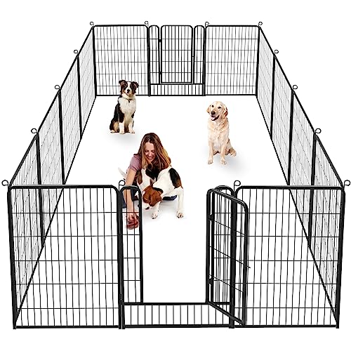 Jhsomdr Heavy Duty Dog Pens Outdoor Dog Fence Dog Playpen for Large Dogs, 40"Dog Kennel Outdoor Pet Playpen with Doors 14 Panels Metal Exercise Pens Puppy Playpen Temporary Camping Fence for the Yard