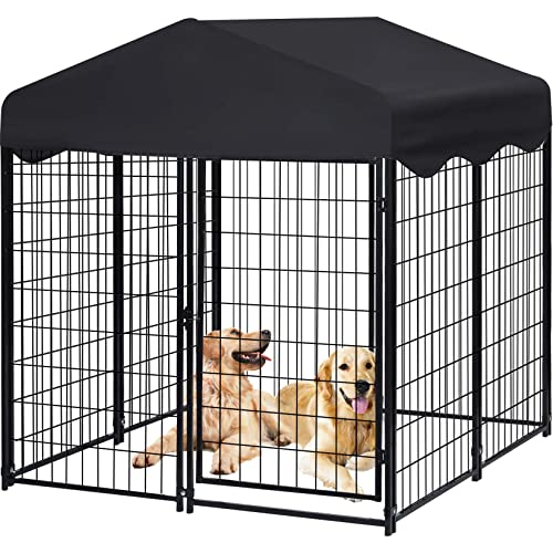 Jhsomdr Outdoor Dog Kennel with Roof Heavy Duty Dog Enclosure Outdoor Kennel, Metal Large Dog Cage for Medium Dogs 4x4x4.5ft Chain Link Dog Kennel Outdoor Outside Dog House with Cover Pet Crate Cage