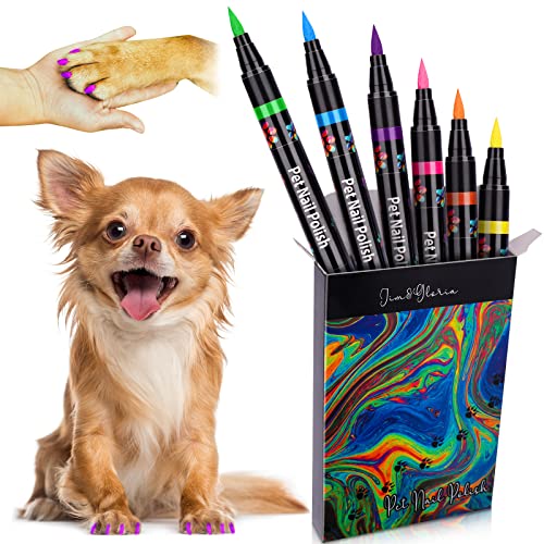 Jim&Gloria NEON Dog Nail Polish Pen Set, Dark Or Light Nails Quick Dry 6 Colors Pens. Ideal Gifts for Girl Dog Accessories, Pet Costume, Birthday Supplies, Pet Grooming Kit