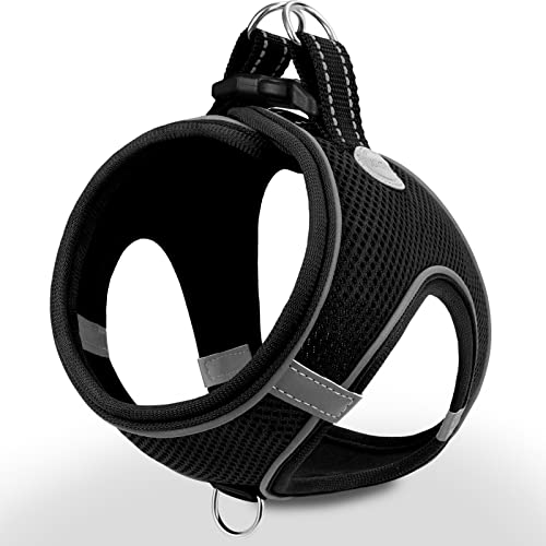 Joytale Step in Dog Harness,12 Colors,Breathable Mesh Vest Harness,Reflective Soft Padded Harnesses for Cats, Puppies and Extra Small Dogs,Black,XXS