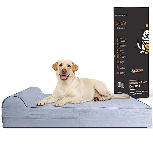 Jumbo Orthopedic Dog Bed - 7-inch Thick Memory Foam Pet Bed with Pillow With Removable Cover & Free Waterproof Liner - For Large Breed Dogs