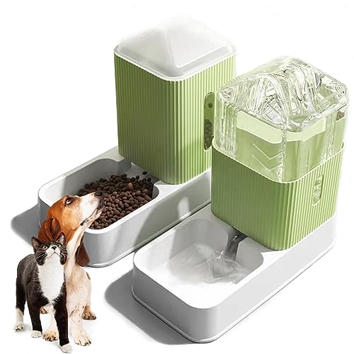 kathson Automatic Dog Feeders 3.5L Gravity Water and Food Dispenser Set Large Capacity Cat Water Bowl Dispenser Pet Food Feeder Water Dispenser Self Feeding Station for Puppy Kitten