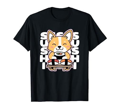 Kawaii Sushi Cute Anime Dog Corgi Japanese Food Nigiri Dark T-Shirt