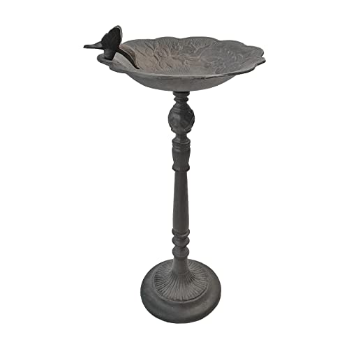 Keleday Bird Bath for Outdoors 22 Inch Height, Metal Birdbaths for Garden with Iron Bird, Windproof Cast Iron Bird Bath, Decorations for Patio, Deck, Porch, Water Container, Antique Rust Style