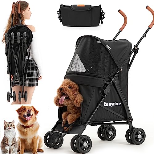 Kenyone Dog Stroller for Small Dogs, Lightweight Pet Stroller for Small Dogs, Premium Portable Compact Travel Dog Stroller for Small and Medium Cats, Dogs, Puppy Black