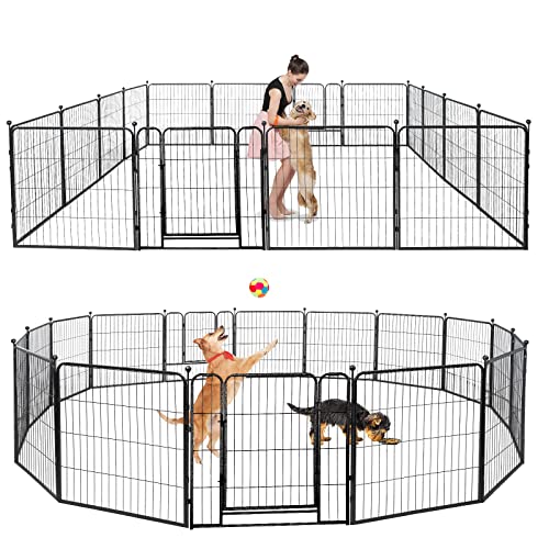 Kfvigoho Dog Playpen Outdoor 16 Panels Heavy Duty Dog Pen 32" Height Puppy Playpen Indoor Anti-Rust Exercise Fence with Doors for Medium/Small Pet Play for RV Camping Yard, Total 42FT, 140 Sq.ft