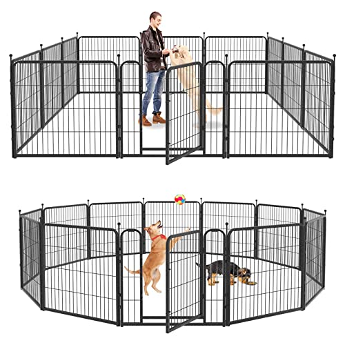 KfvigohoDog Playpen Outdoor 12 Panels Heavy Duty Dog Pen 32" Height Puppy Playpen Indoor Anti-Rust Exercise Fence with Doors for Medium/Small Pet Play for RV Camping Yard, Total 32FT, 79 Sq.ft